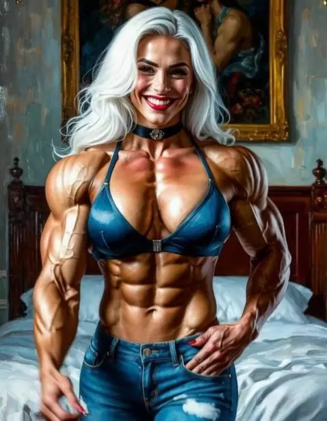 AI Video from prompt: muscular bodybuilder, posing with smile, flexing