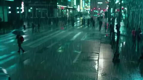 AI Video from prompt: It's raining heavily in the city