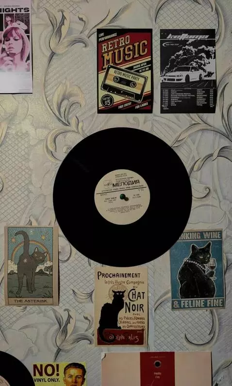 AI Video from prompt: A static top-down shot of a vinyl record mounted