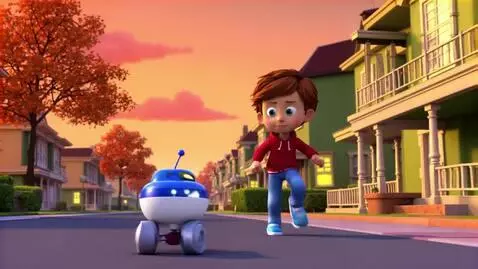 AI Video from prompt: Pixar style animation, Leo running along Maple S