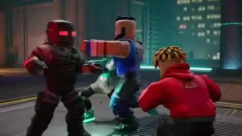 AI Video from prompt: Make an epic fight against 4 roblox characters