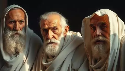 AI Video from prompt: On the screen are close-ups of three wise elders