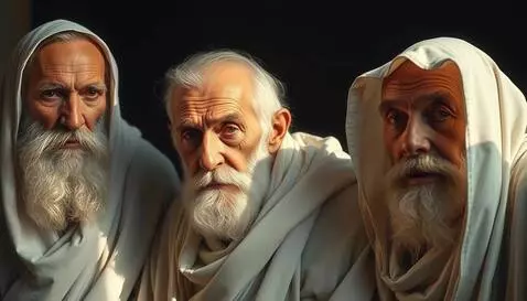 AI Video from prompt: On the screen are close-ups of three wise elders