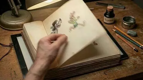 AI Video from prompt: An artist who has drawn cartoon characters quick