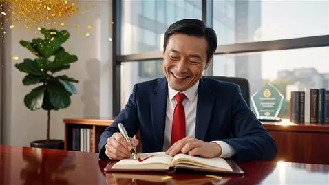 AI Video from prompt: A satisfied businessman puts a check mark in his