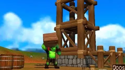 AI Video from prompt: The orc chooses a tool to build a tower in 10 se