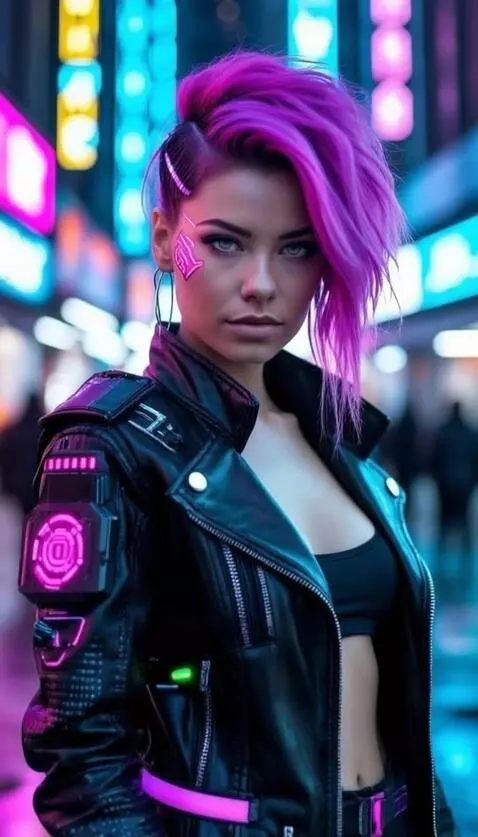 AI Video from prompt: cyberpunk woman opening eyes suddenly, neon refl