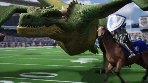 AI Video from prompt: make a video of dragons playing a football game 