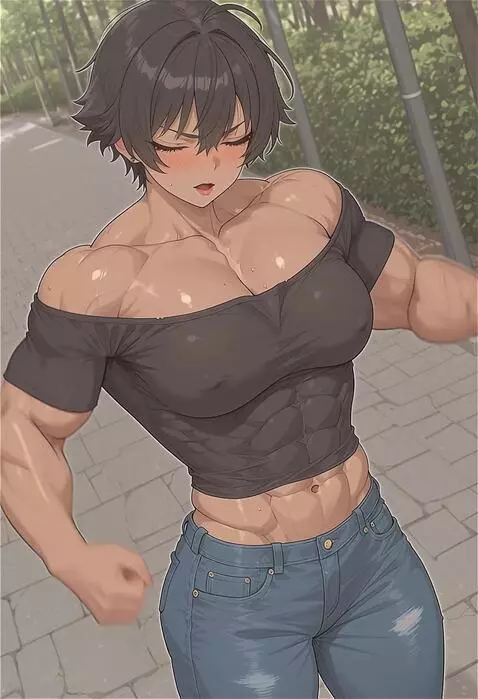 AI Video from prompt: Bodybuilder female flexing muscles, massive musc