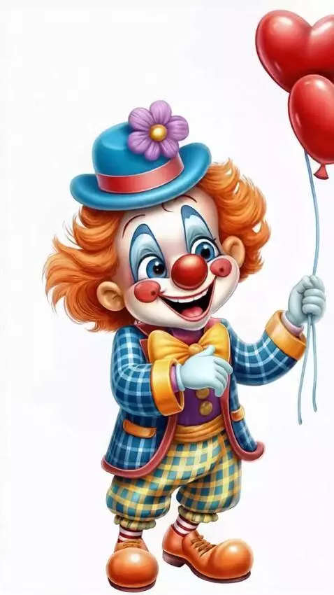 AI Video from prompt: The Clown laughs, dances, waves his hat