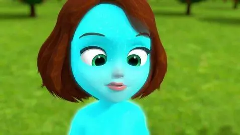 AI Video from prompt: The girl tasted a blue apple, ate it, and sudden