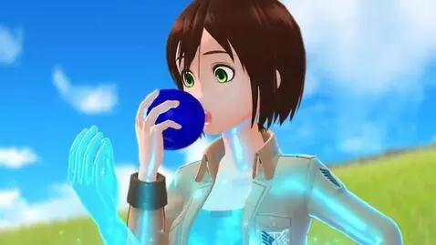 AI Video from prompt: The girl tasted a blue apple, ate it, and sudden