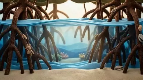 AI Video from prompt: 3D sewn-felt stop-motion style. The layered blue