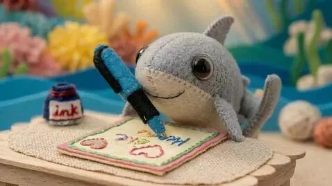 AI Video from prompt: 3D sewn-felt stop-motion style. The pup struggle