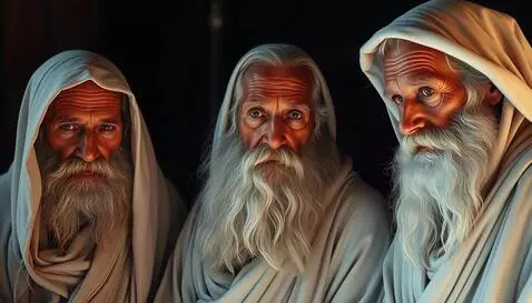 AI Video from prompt: On the screen are close-ups of three wise elders