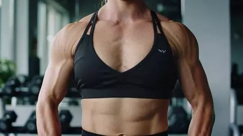 AI Video from prompt: muscles girl with bouncing pecs