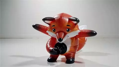 AI Video from prompt: living inflatable furry female fox open her nozz