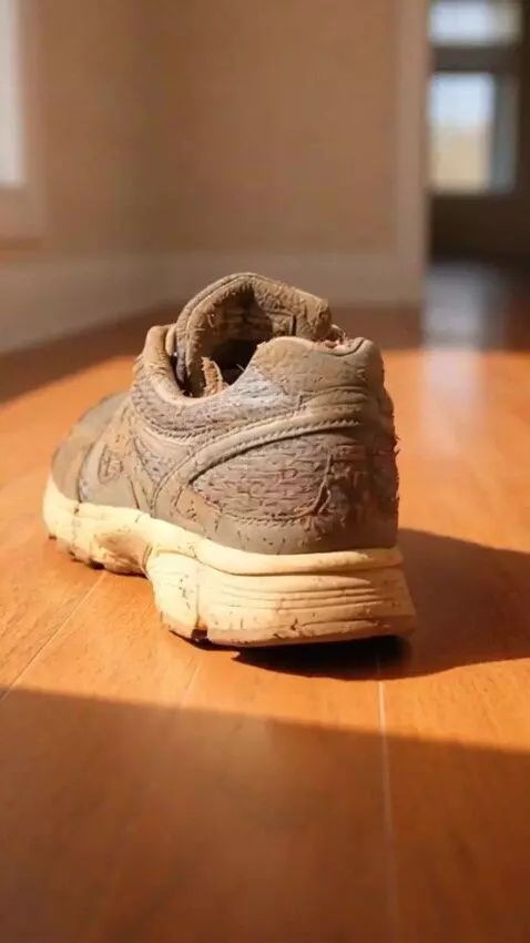 AI Video from prompt: A dirty worn-out running shoe covered in mud pla