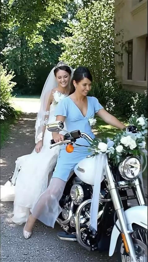 AI Video from prompt: A young wife dressed in a sky-blue dress gets be