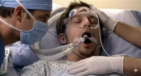 AI Video from prompt: The patient opens his eyes realizing he is on a 