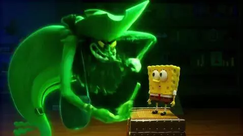 AI Video from prompt: Spongebob kills Pirate with a Gun. Spongebob Say