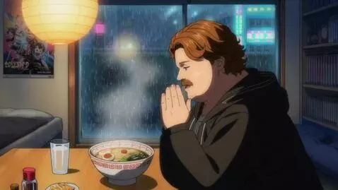 AI Video from prompt: A heavy-set German internet personality with lon