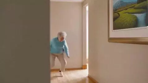 AI Video from prompt: Grandma runs into the wall and breaks it down
