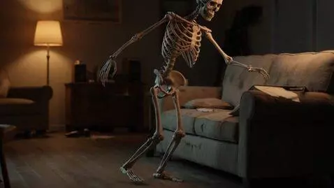 AI Video from prompt: Place the skeleton character slowly walking with