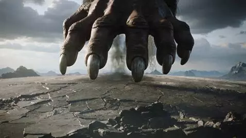 AI Video from prompt: a gigantic monster's hand crush the earth
