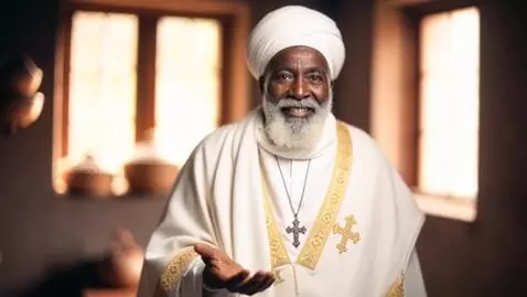 AI Video from prompt: Elderly Ethiopian man with a white turban, white