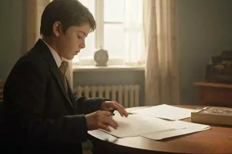 AI Video from prompt: Young Ben Yehuda sits by a table by the window, 