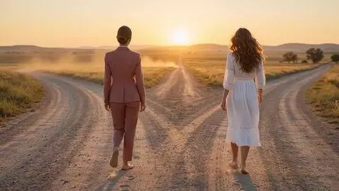 AI Video from prompt: Both women walk steadily toward the convergence 