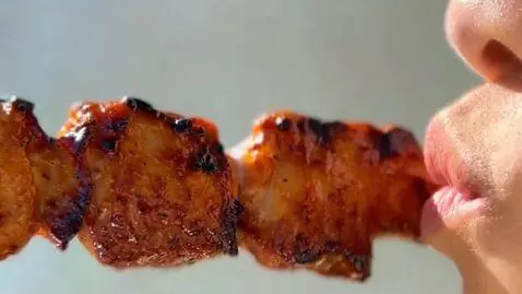 AI Video from prompt: A girl kisses barbecue