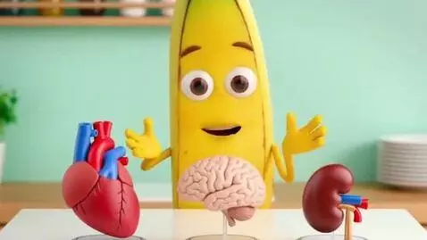 AI Video from prompt: Banan Speaking how healty is banan going to each