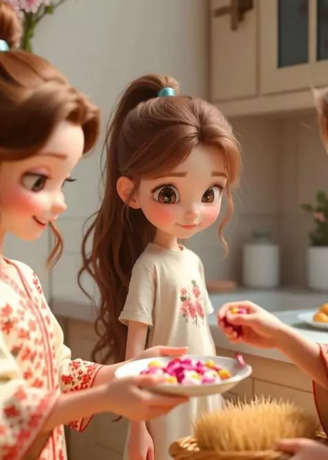 AI Video from prompt: Photorealistic image: three girls aged 6-8 in br