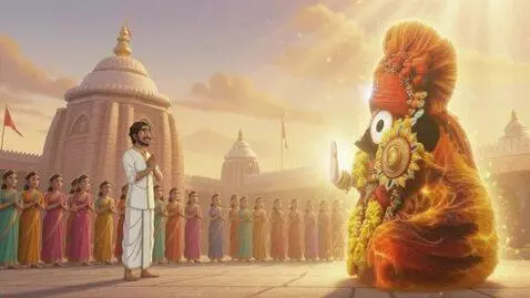 AI Video from prompt: divine aura filling temple courtyard”