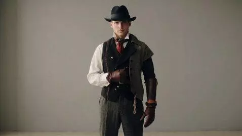 AI Video from prompt: a thin man is wearing the most clothes anyone ha