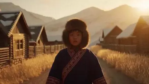 AI Video from prompt: A cinematic animated sequence. A young Yakut boy