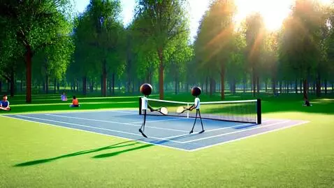 AI Video from prompt: 3d animation person stick man playing tennis wit