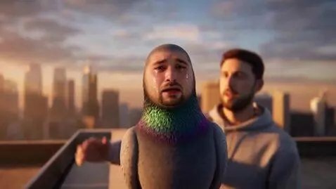 AI Video from prompt: A surreal, cinematic scene on the edge of a tall