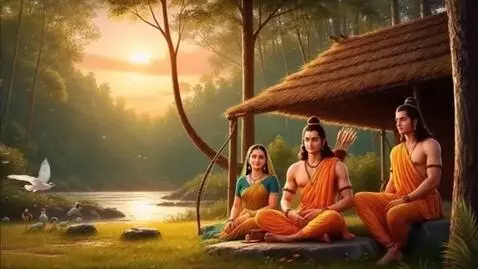 AI Video from prompt: “Lord Rama, Sita and Lakshmana living peacefully