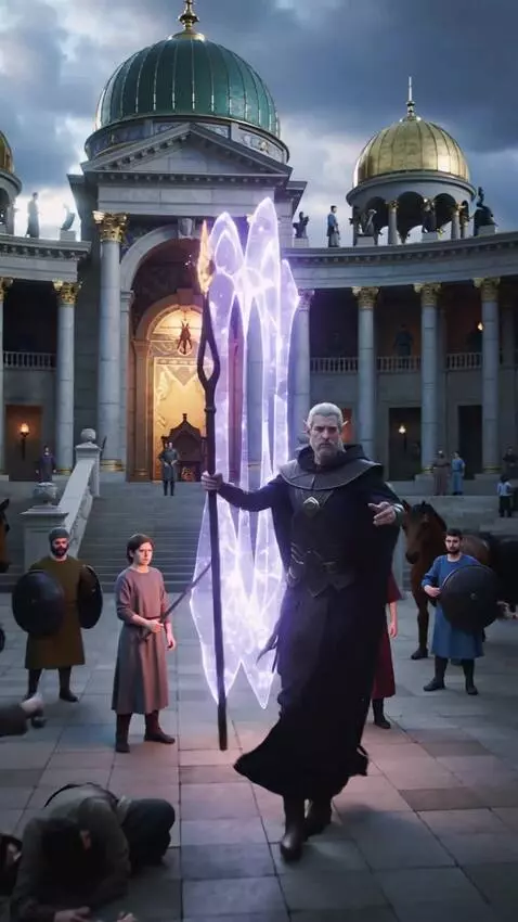 AI Video from prompt: Style: Dark fantasy, cinematic, golden domes + m