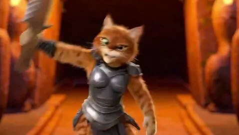 AI Video from prompt: An anthropomorphic Amazon cat smiles widely.