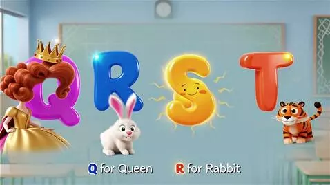 AI Video from prompt: colorful educational scene, letters Q R S T with