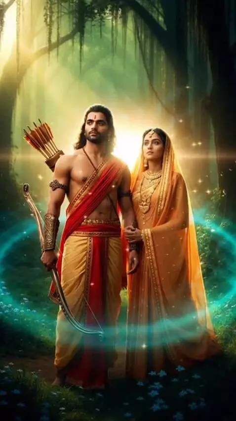 AI Video from prompt: "Lakshman and Sita standing together, surrounded