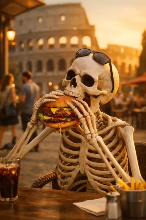 AI Video from prompt: Place the skeleton character holding a stacked b