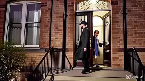 AI Video from prompt: he takes a step back and looks at the door, the 