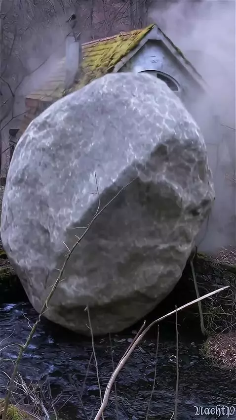 AI Video from prompt: A large stone hits the house and makes a hole