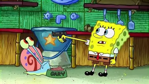 AI Video from prompt: Spongebob kills Gary with a Gun. Spongebob Says 