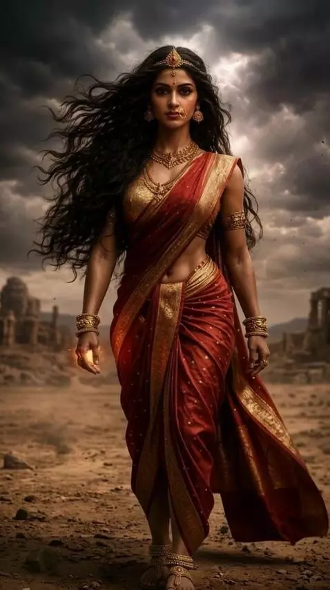 AI Video from prompt: ultra realistic Indian goddess Durga standing po